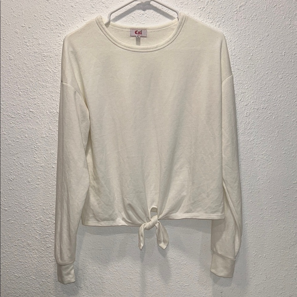 Cali Baby Off White Ivory Long Sleeve Tie-Front Tee